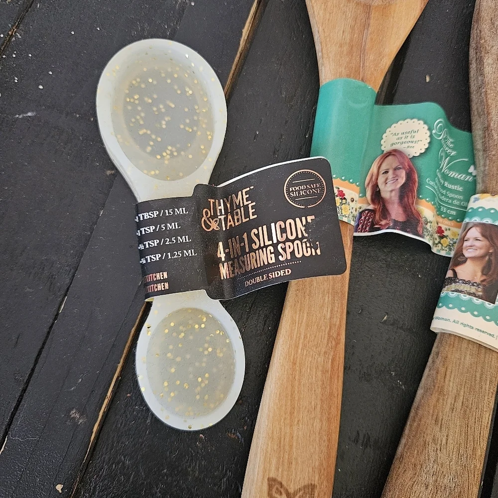 Pioneer Woman NWT Wooden Kitchen Utensil Set of 4 Spoon Spatula Teaspoon Flipper